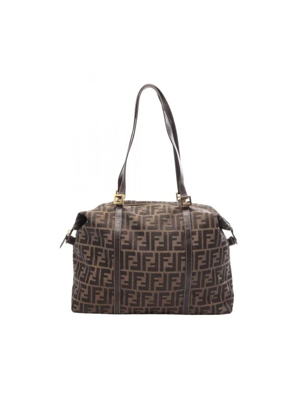 Fendi Tote Zucca Brown Black Canvas Leather